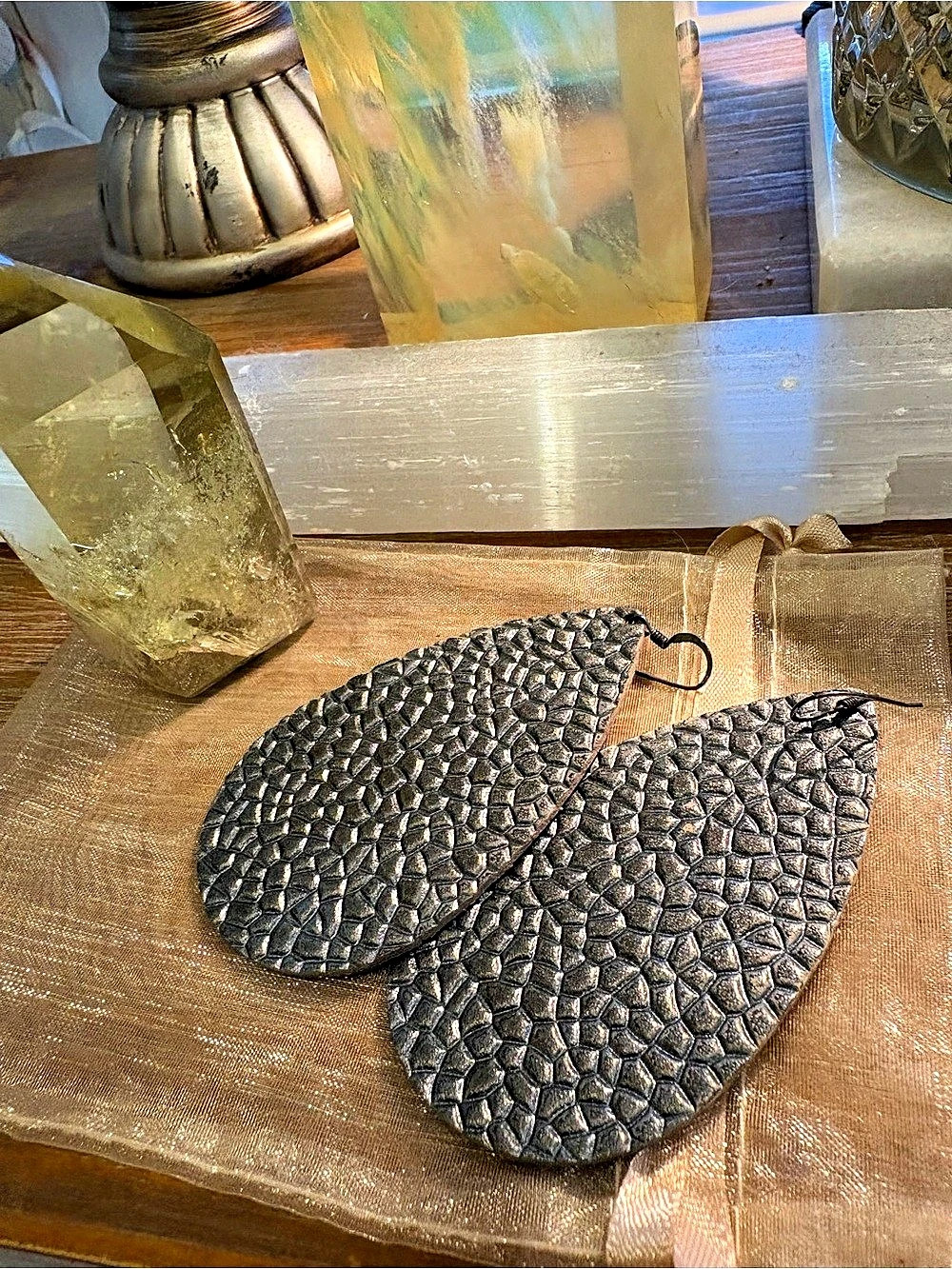 Textured Drop Earrings in Amazing Black & Brown - 3” inches